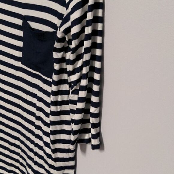 My Amelia James Navy Blue and white striped Three Quarter Sleeve Shirt NWT - Picture 3 of 6